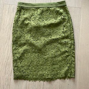 Ann Taylor Olive Green Lace Pencil Skirt